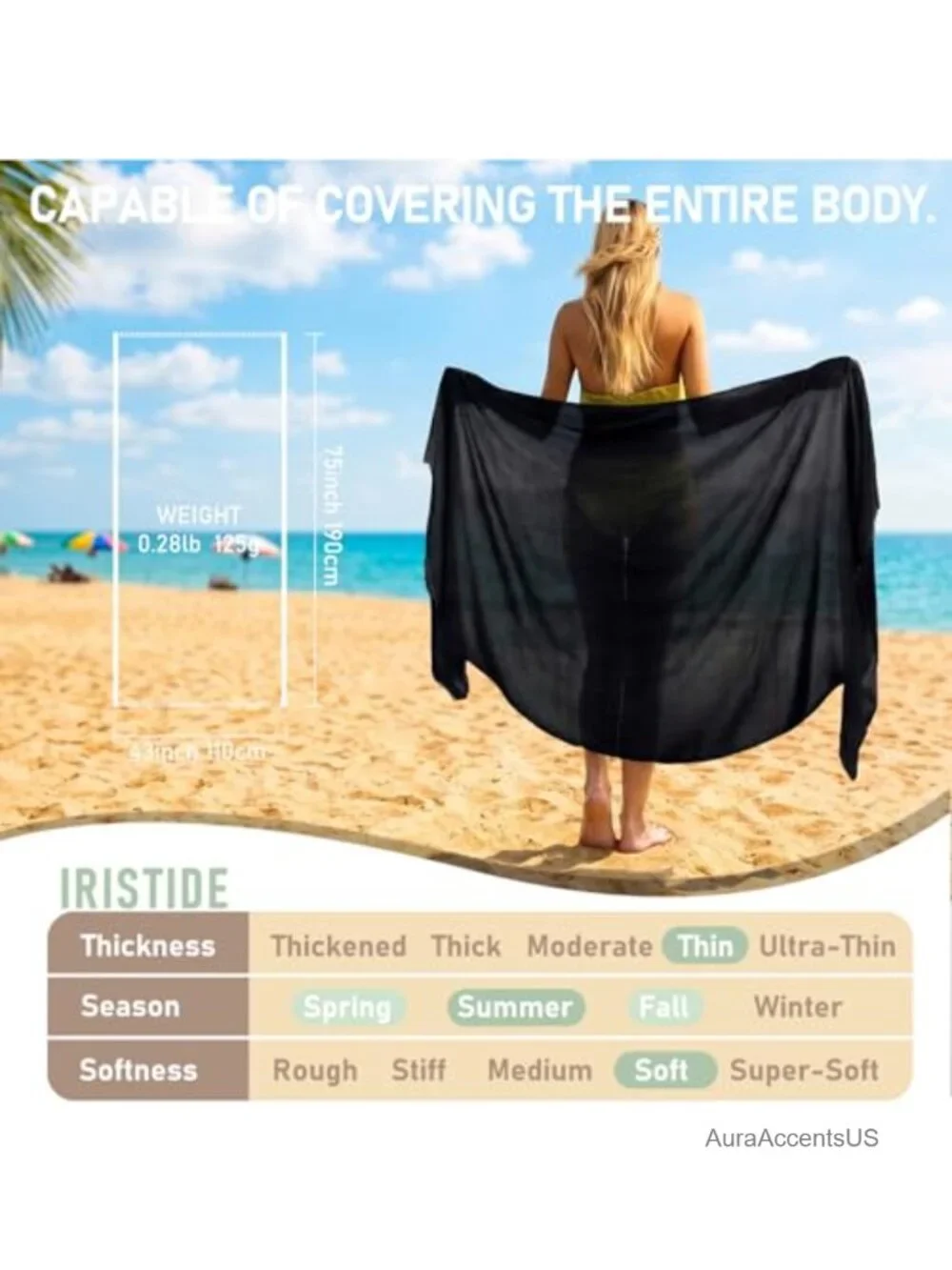 Large Lightweight Linen Beach Gauze Shawl Wrap Scarf 75x43